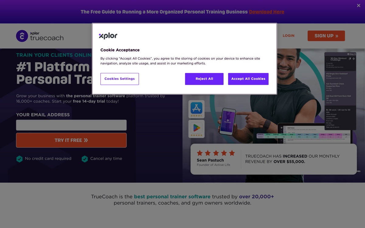 Первый экран сайта TrueCoach
